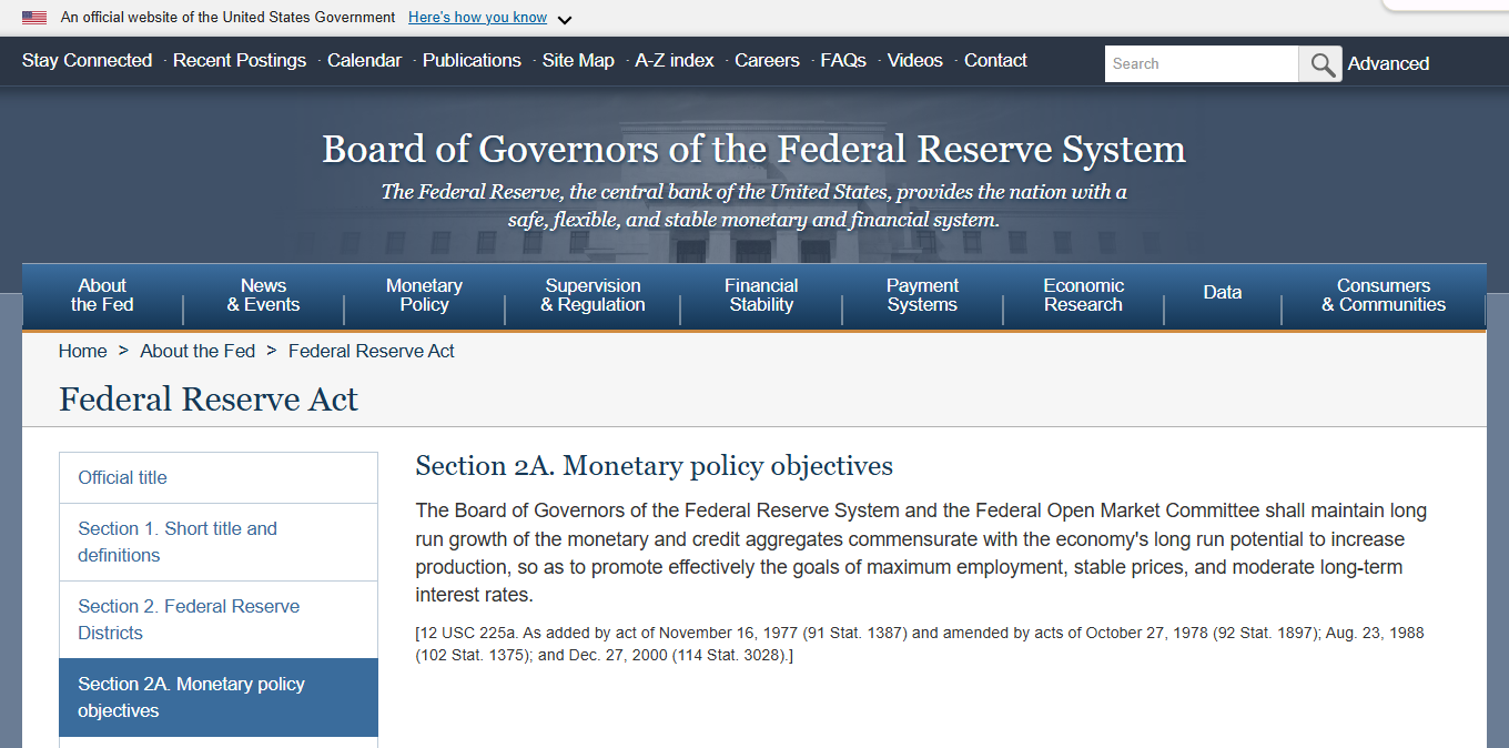 연준 통화정책 목표 / 출처 : https://www.federalreserve.gov/